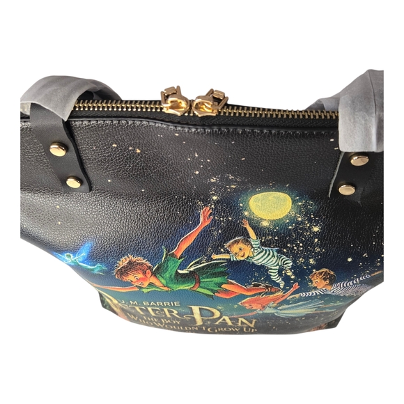 Peter Pan Themed Black Tote Bag New In Package 15" X 13" Faux Leather - Picture 3 of 11